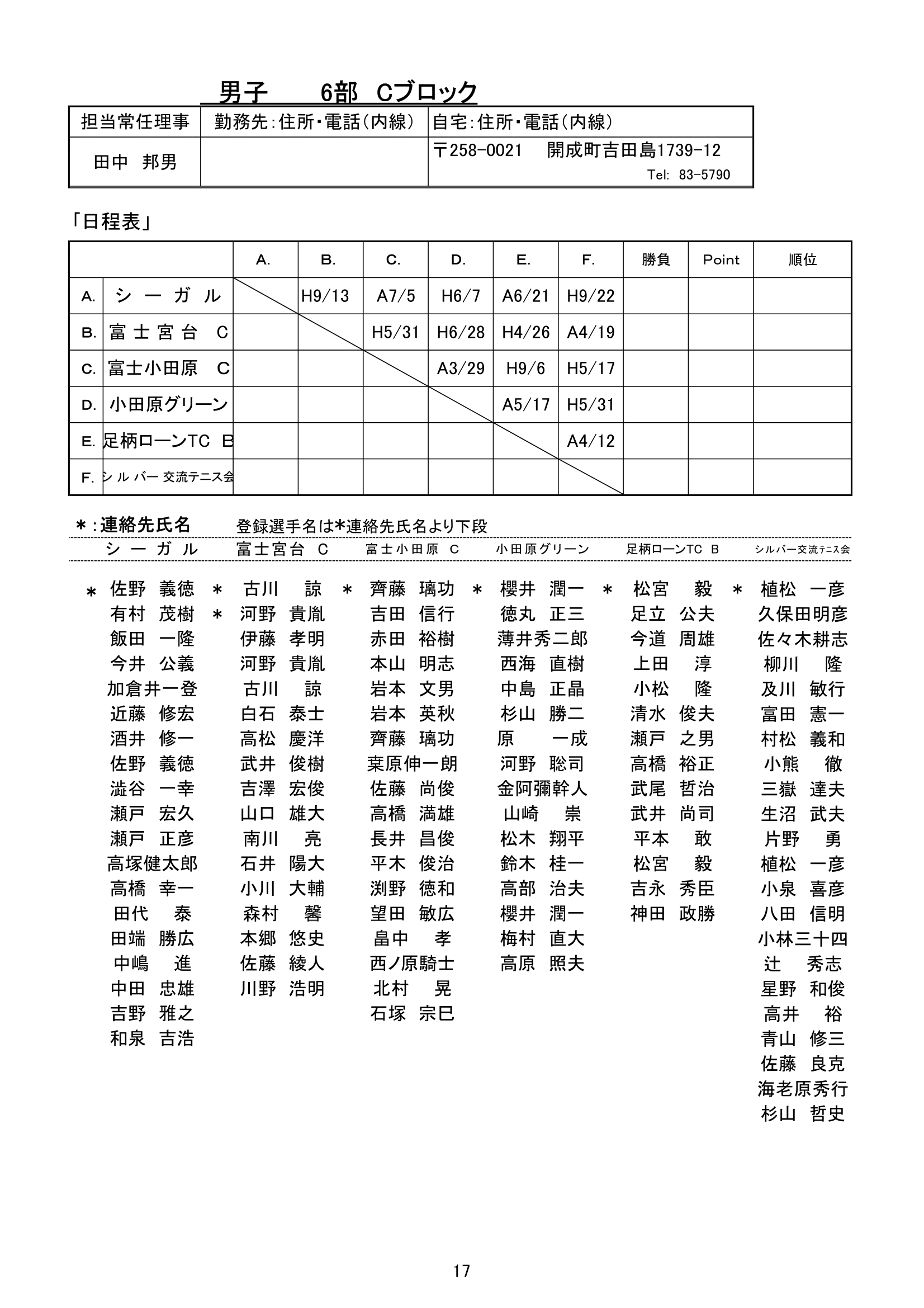 リーグ戦 小田原テニス協会